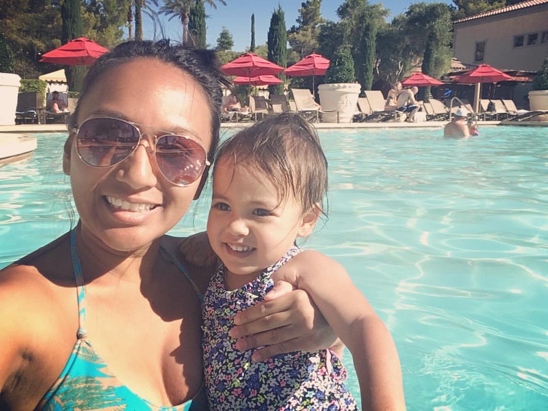 Liane and Lily swimming at Hilton Lake Las Vegas Liane Mayor-Means
